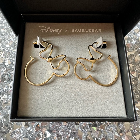 DISNEY X BaubleBar Gold Minnie Mouse Hoop Earrings - Picture 3 of 6